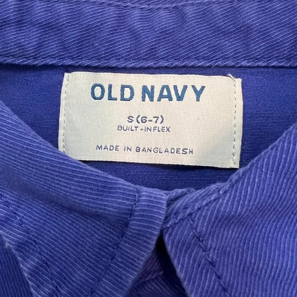 NWT Old Navy Blue Long-Sleeve Utility Pocket Twill Shirt for Boys Size S 6-7